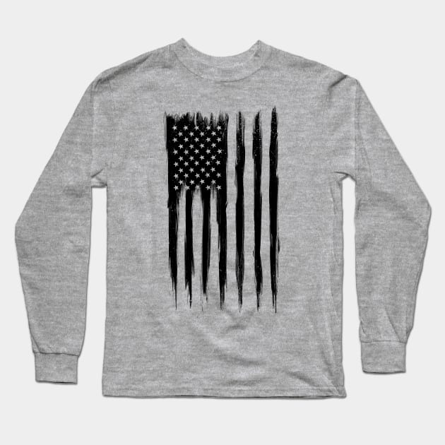 Black American Flag Long Sleeve T-Shirt by barmalisiRTB